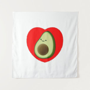 Cute Avocado-Cartoon in het rode hart Wandkleed