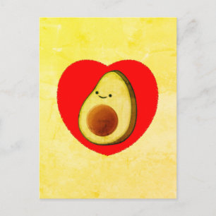 Cute Avocado Cartoon in Red Heart Painting Briefkaart