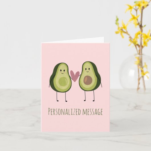 Cute Avocado Couple met Pastel Background Kaart (Gele Bloem)