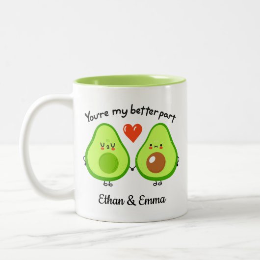 Cute Avocado Couple Valentijnsdag Gift Tweekleurige Koffiemok (Links)