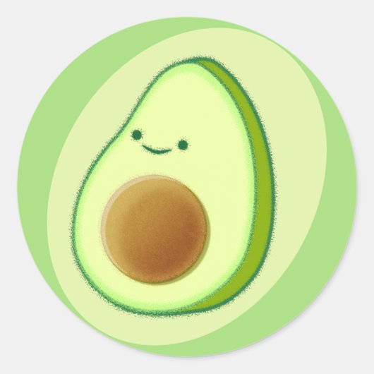 Cute Avocado Drawing Ronde Sticker (Voorkant)