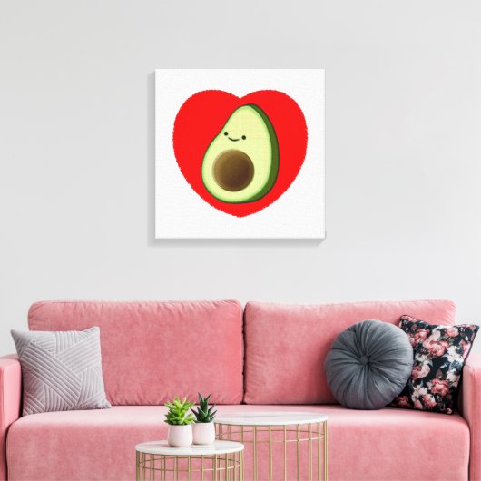 Cute Avocado in Red Heart Canvas Afdruk (Insitu (Woonkamer))
