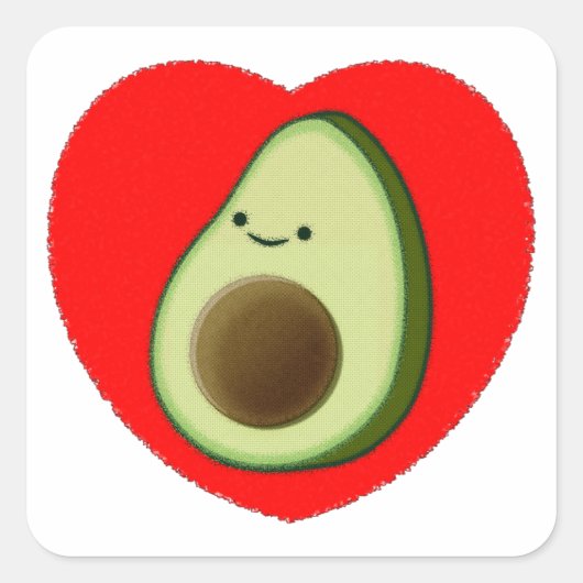 Cute Avocado in Red Heart Vierkante Sticker (Voorkant)