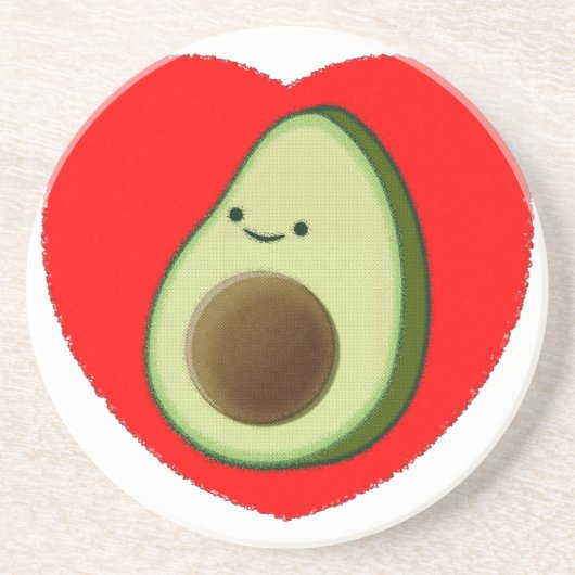 Cute Avocado in Red Heart Zandsteen Onderzetter (Voorkant)