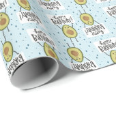 Cute Avocado met Happy Birthday Sign Cadeaupapier (Rol Hoek)