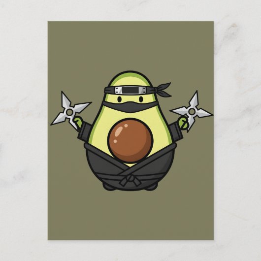 Cute Avocado Ninja Shuriken Warrior Illustration Briefkaart (Voorkant)
