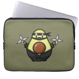 Cute Avocado Ninja Shuriken Warrior Illustration Laptop Sleeve