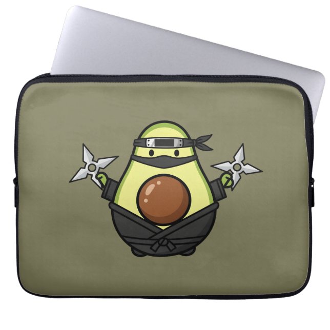 Cute Avocado Ninja Shuriken Warrior Illustration Laptop Sleeve (Voorkant)