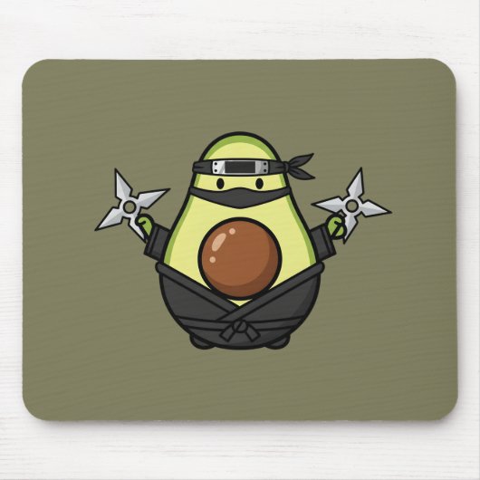 Cute Avocado Ninja Shuriken Warrior Illustration Muismat (Voorkant)