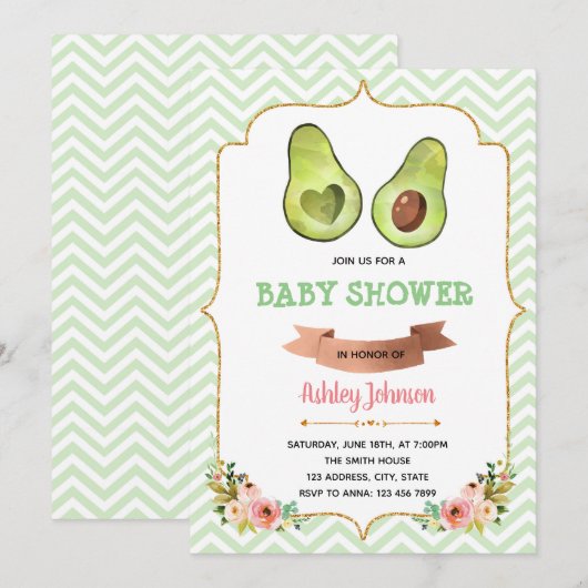 Cute avocado-partij themauitnodiging kaart (Voorkant / Achterkant)