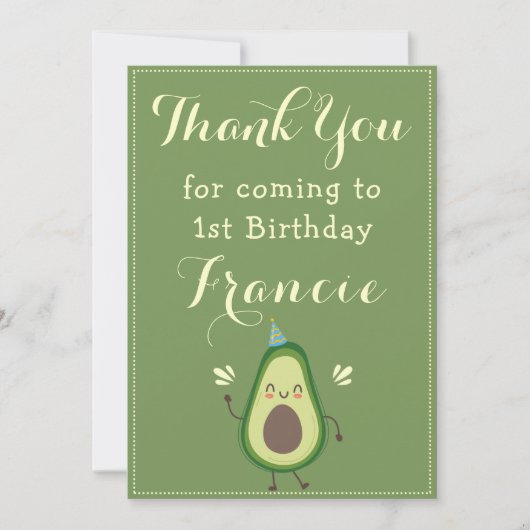 Cute Avocado personaliseer de kleurrijke 1 ste ver Bedankkaart (Voorkant)