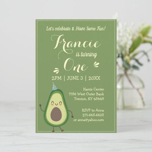 Cute Avocado personaliseer de kleurrijke 1 ste ver Kaart (Staand voorkant)