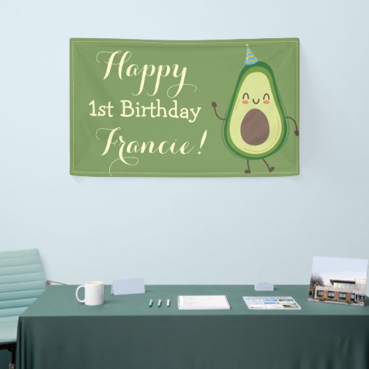 Cute Avocado personaliseert 1e verjaardag achtergr Spandoek (Beurs)