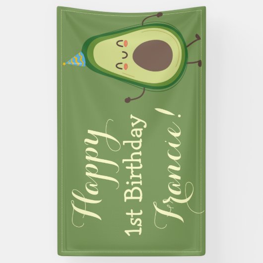 Cute Avocado personaliseert 1e verjaardag achtergr Spandoek (Verticaal)