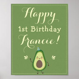 Cute Avocado personalize 1st Birthday Welcome Poster