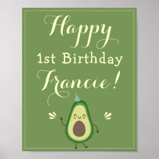 Cute Avocado personalize 1st Birthday Welcome Poster