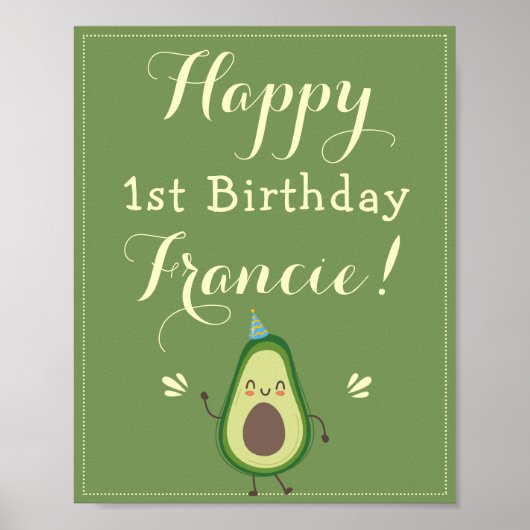 Cute Avocado personalize 1st Birthday Welcome Poster (Voorkant)