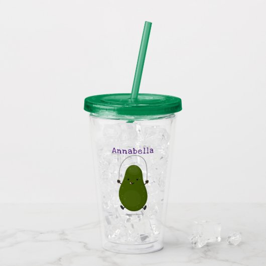 Cute avocado spring cartoon illustratie acryl drinkbeker (Achterkant ijs)