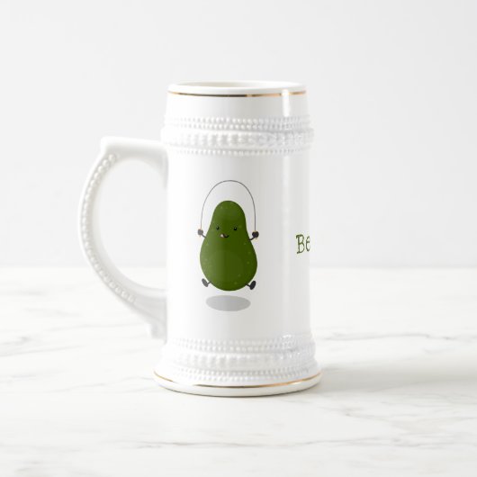 Cute avocado spring cartoon illustratie bierpul (Links)