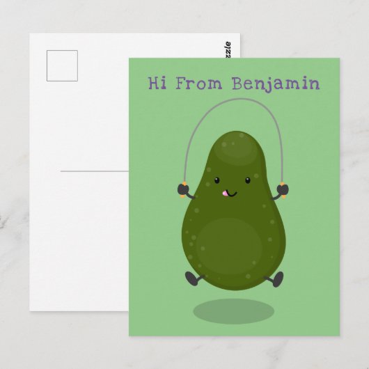 Cute avocado spring cartoon illustratie briefkaart (Voorkant / Achterkant)