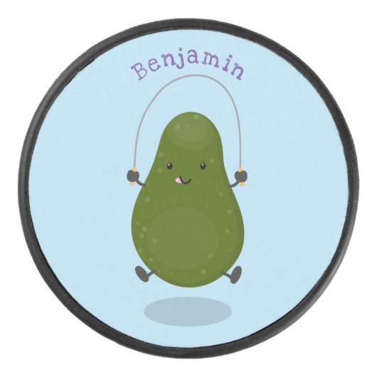 Cute avocado spring cartoon illustratie hockey puck (Voorkant)