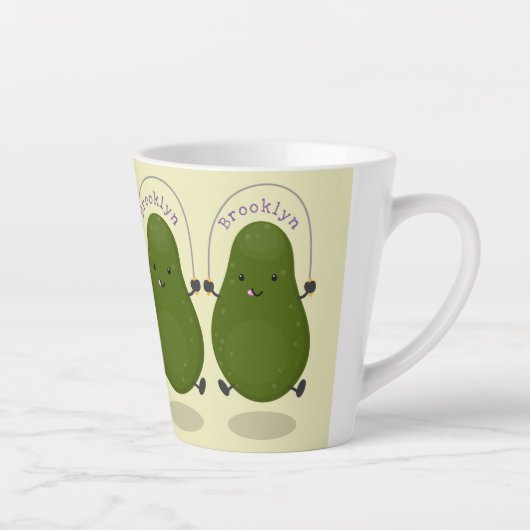 Cute avocado spring cartoon illustratie latte mok (Rechts)