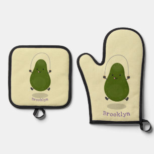 Cute avocado spring cartoon illustratie ovenwant & pannenlap set