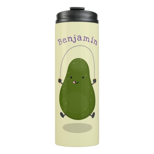 Cute avocado spring cartoon illustratie thermosbeker (Voorkant)