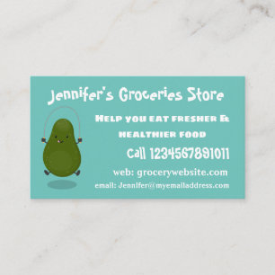 Cute avocado spring cartoon illustratie visitekaartje