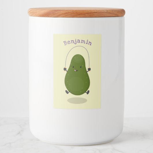 Cute avocado spring cartoon illustratie voedselcontainer etiket (Voorkant)
