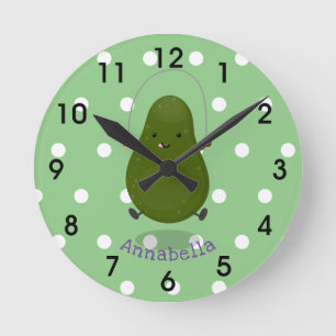 Cute avocado springtouw cartoon illustratie ronde klok