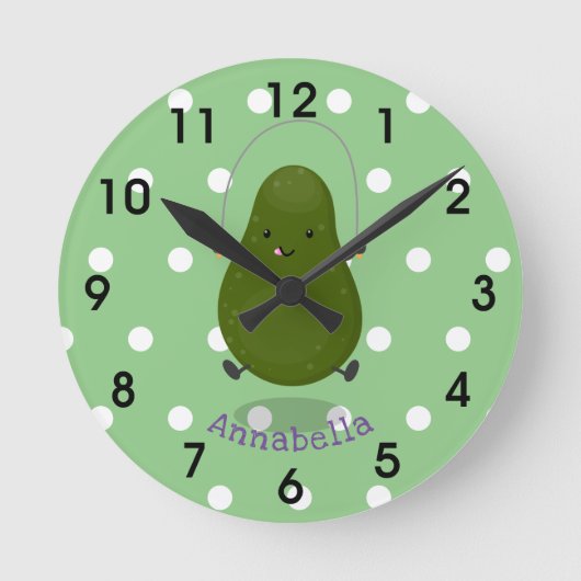Cute avocado springtouw cartoon illustratie ronde klok (Voorkant)