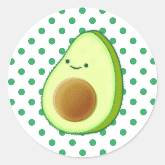 Cute Avocado Tekening Green Polka Dots Ronde Sticker (Voorkant)
