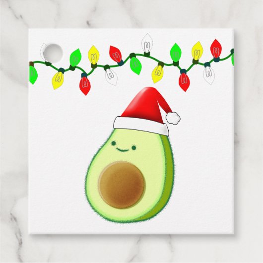 Cute Avocado Tekening Santa Hat-kerstlampjes Bedankjes Labels (Voorkant)