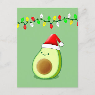 Cute Avocado Tekening Santa Hat-kerstlampjes Briefkaart