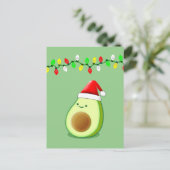 Cute Avocado Tekening Santa Hat-kerstlampjes Briefkaart (Staand voorkant)