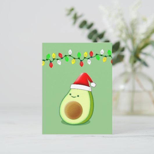 Cute Avocado Tekening Santa Hat-kerstlampjes Briefkaart (Staand voorkant)