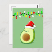Cute Avocado Tekening Santa Hat-kerstlampjes Briefkaart (Voorkant / Achterkant)