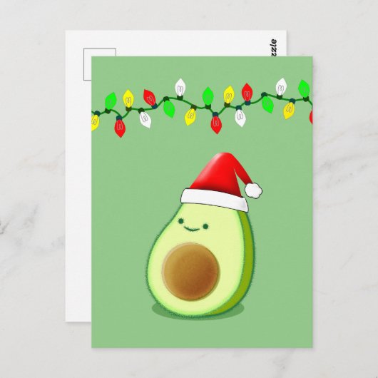 Cute Avocado Tekening Santa Hat-kerstlampjes Briefkaart (Voorkant / Achterkant)