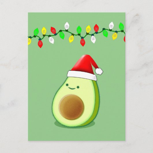 Cute Avocado Tekening Santa Hat-kerstlampjes Briefkaart (Voorkant)