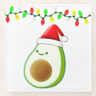 Cute Avocado Tekening Santa Hat-kerstlampjes Glazen Onderzetter
