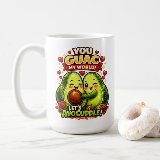 Cute Avocado Valentine’s Love Design, kawaii Love Koffiemok (Met donut)