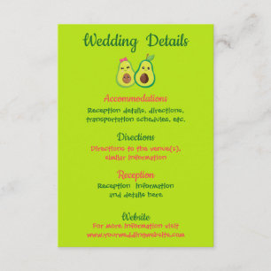 Cute Avocados Romantic Wedding Details Informatiekaartje