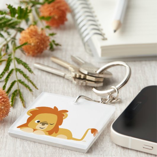 Cute Awake Cartoon Lion AcrylSleutelhanger Sleutelhanger (Voorkant Rechts)