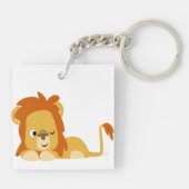 Cute Awake Cartoon Lion AcrylSleutelhanger Sleutelhanger (Achterkant)