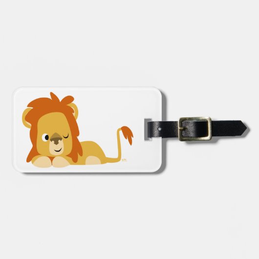 Cute Awake Cartoon Lion Bagagelabel (Voorkant horizontaal)