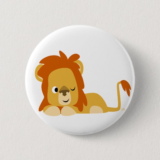 Cute Awake Cartoon Lion Button Badge (Voorkant)