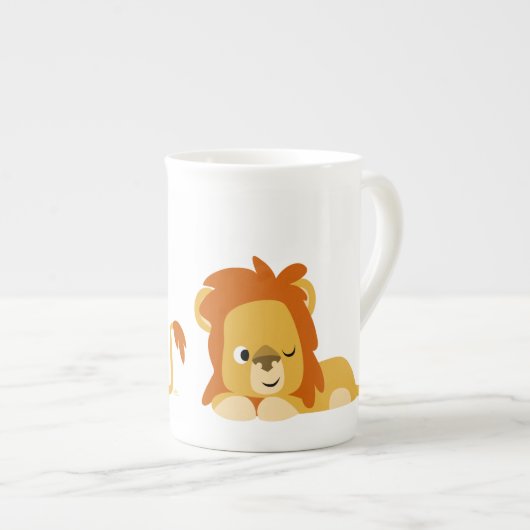 Cute Awake Cartoon Lion Porselein Kop (Voorkant rechts)