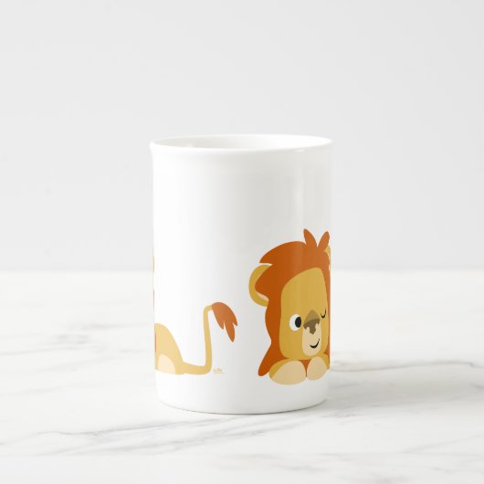 Cute Awake Cartoon Lion Porselein Kop (Voorkant)
