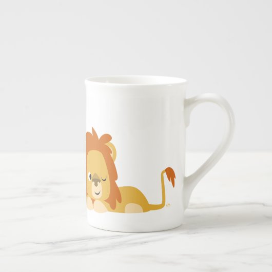 Cute Awake Cartoon Lion Porselein Kop (Rechts)